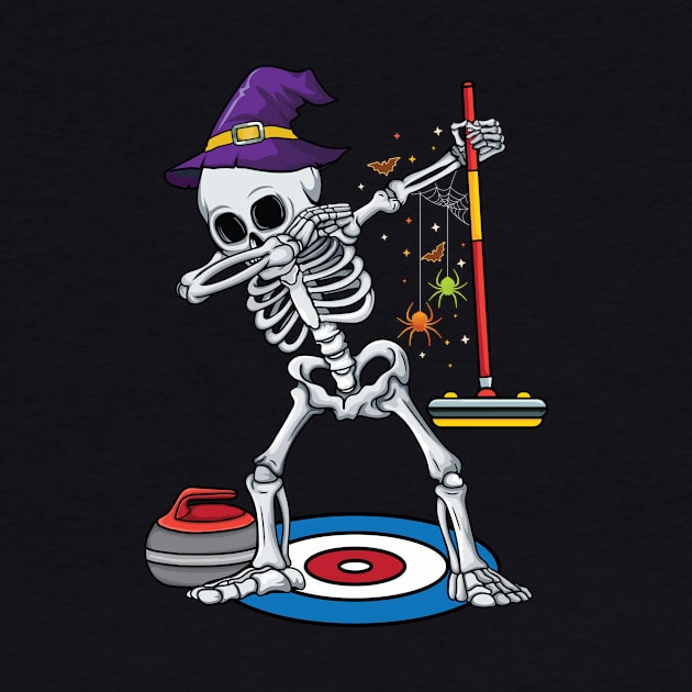 Curling Player ice Sports Dabbing Skeleton Curling Halloween by UNXart